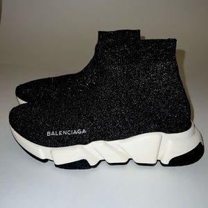 Balenciaga Women Speed Sock Trainer Black Sparkle Runner Sneakers